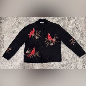 TIARA INTERNATIONAL Christmas Collection Vintage Robin Bird Embroidered Sequin L